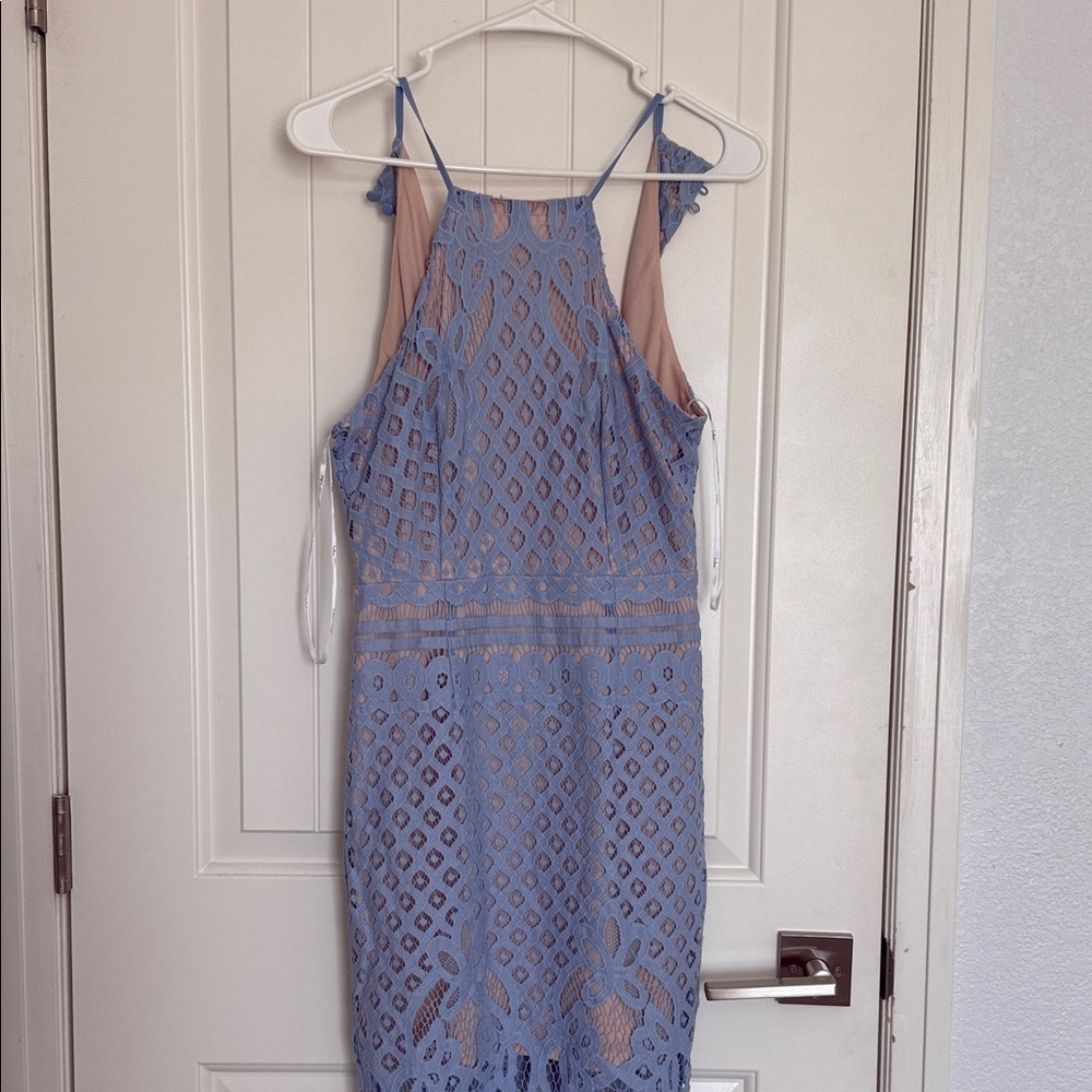 Lulu's Blue Lace Backless Dress